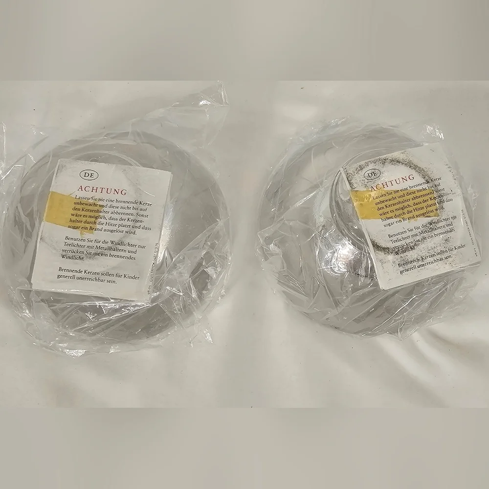 ​Set of 2 Orrefors Sweden HollyDay Clear Crystal Holly Berry Votive Holders NIB